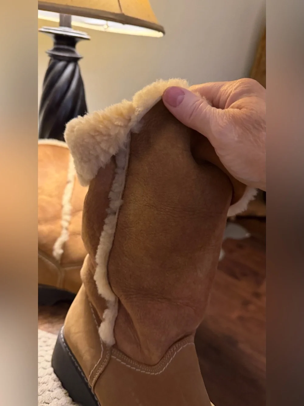 La CANADIENNE Tan Suede Shearling-Trim Mid-Calf Boots
